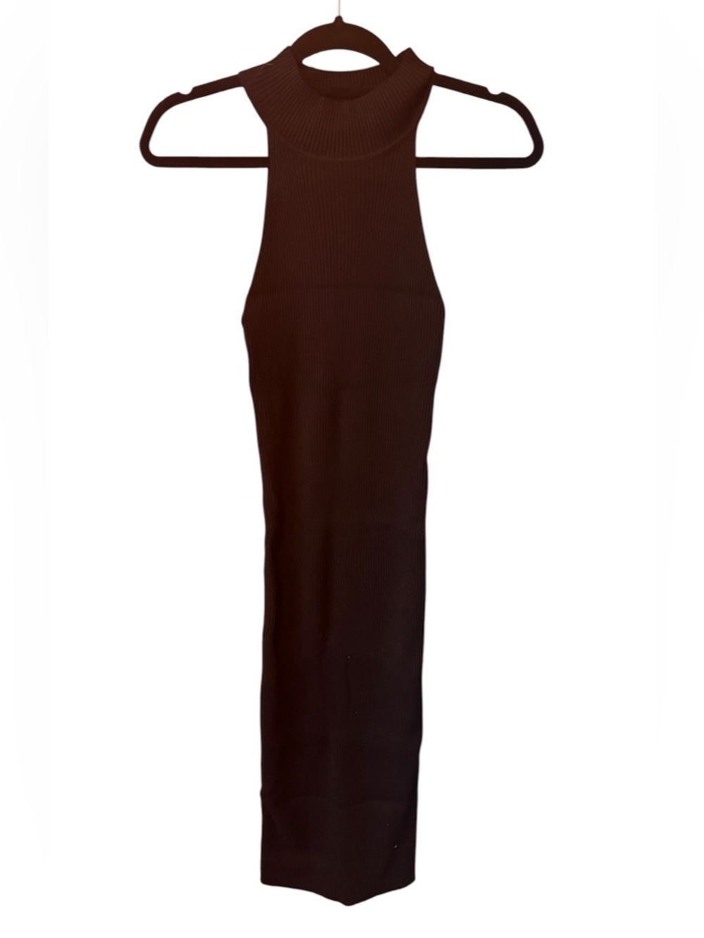 Line & Dot NWT Black Ribbed Midi Dress Sleeveless Mock Neck Bodycon Size Medium